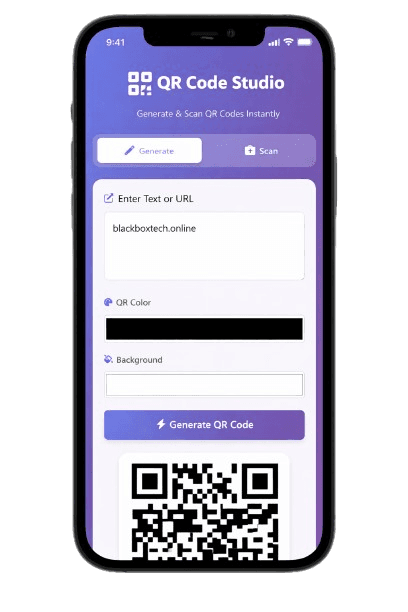 QR Code Generator & Scanner - Mobile view