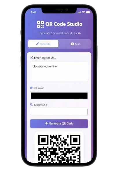 QR Code Generator & Scanner - Mobile view